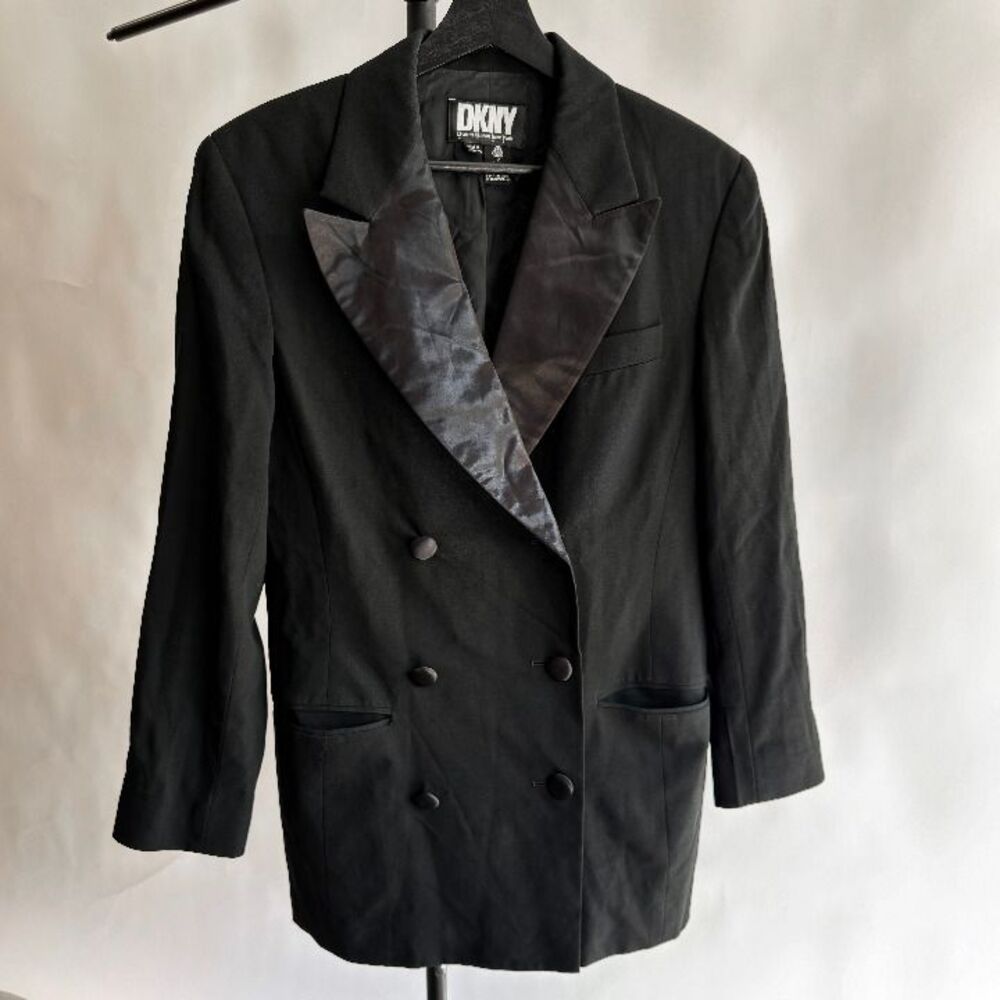 DKNY Women's Black Wool Tuxedo, Small Oversized